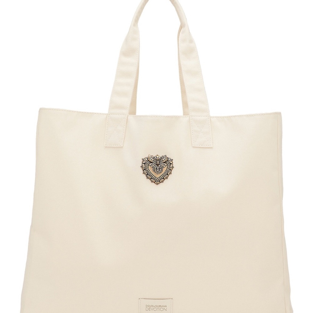 DOLCE X GABBANA | Devotion Cream Canvas Tote with Heart Embellishment